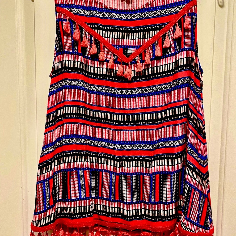 MT Striped Sleeveless Top with Tassels